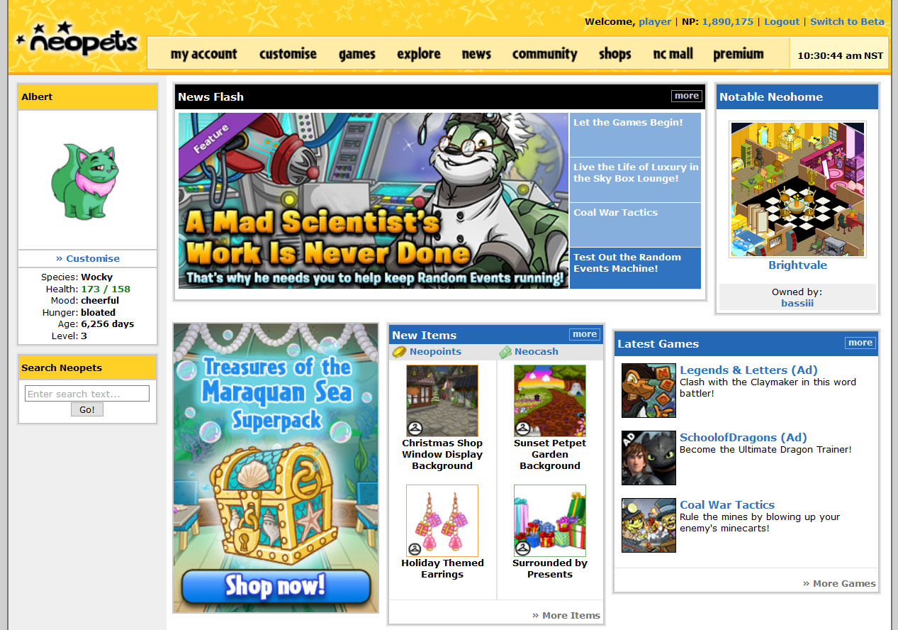 Neopets home page